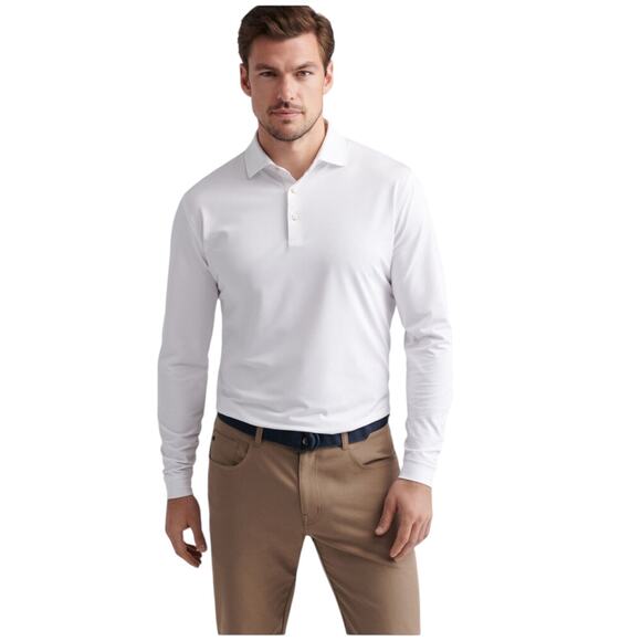 Peter Millar Large Long Sleeve Soft White Polo Shirt Golf Classic Quiet Luxury - Picture 1 of 16